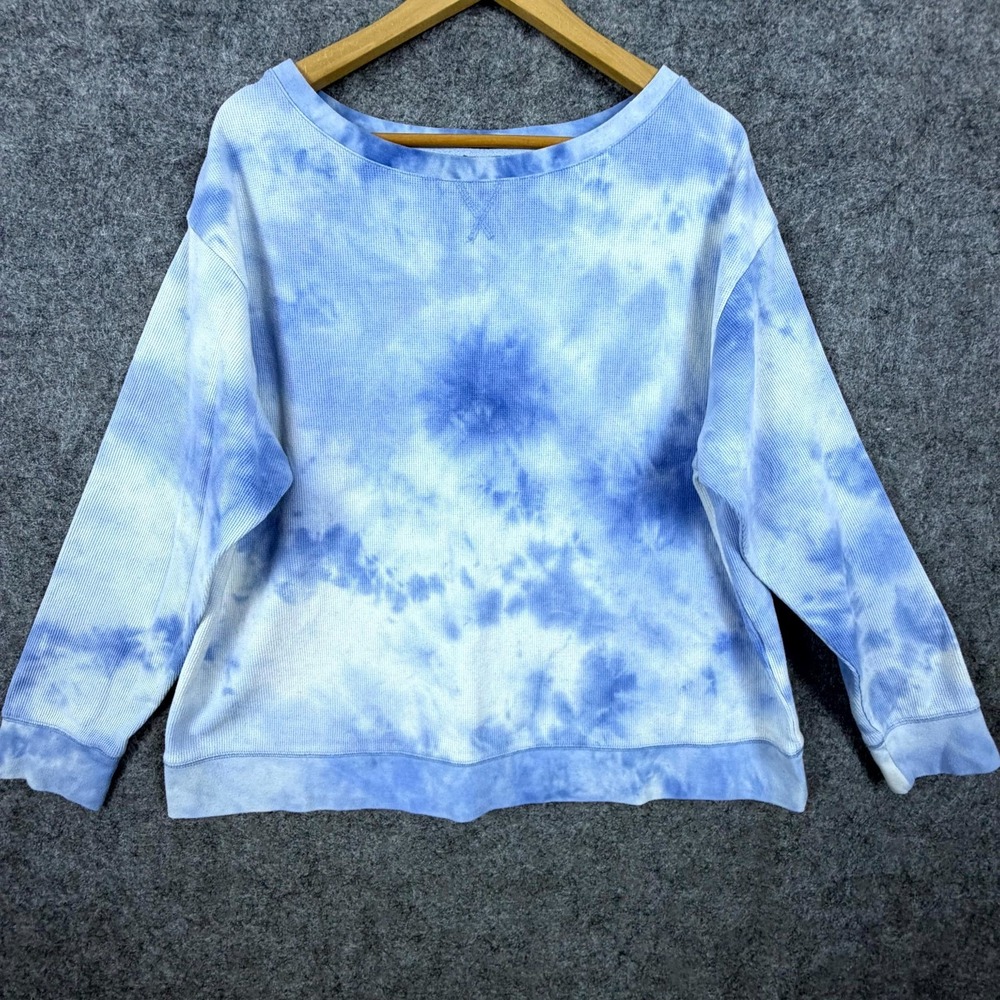 Splendid Sweatshirt Womens 2XL Blue White Tie Dye Cotton Pullover Boat Neck
